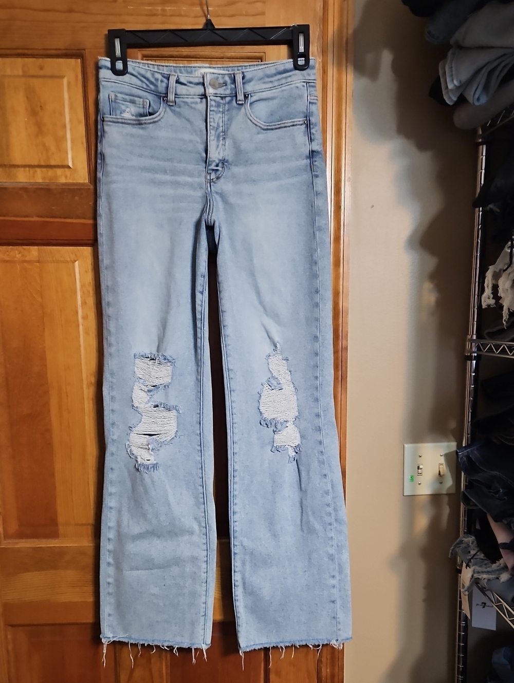 BKE BILLIE Slim Fit High-Rise Wide-Leg Distressed Raw Hem Frayed Denim Jeans - Picture 4 of 13